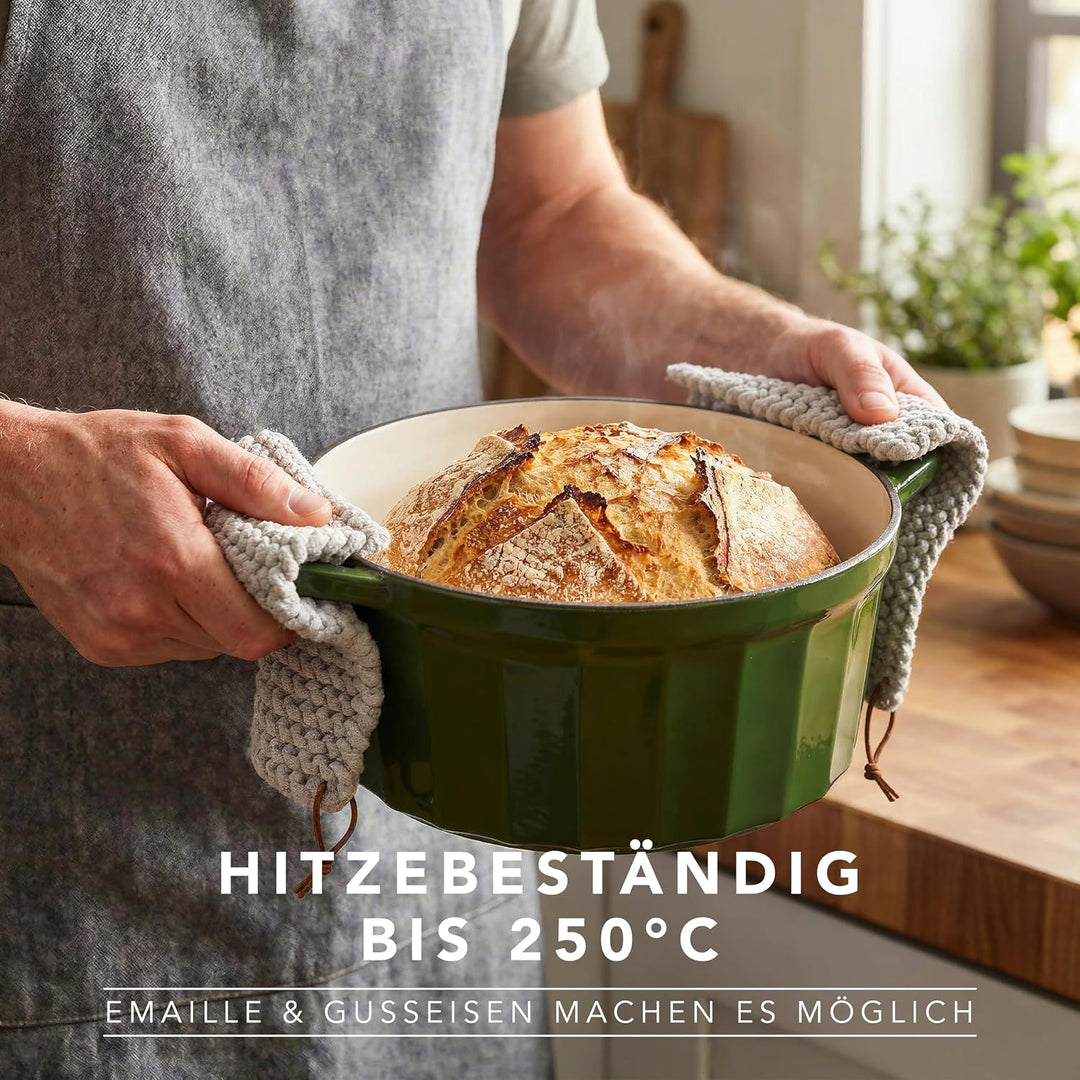 Römertopf Gusseisen Topf mit Deckel 24 cm – Bräter &amp; Schmortopf emailliert, Dutch Oven für alle Herd