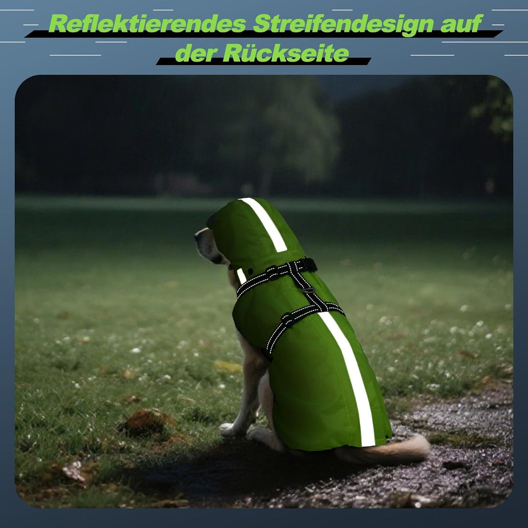 Hunderegenmantel wasserdicht, Regenjacke mit reflektierenden Streifen, H-Brustgeschirr (D-Ring) &amp; Ab