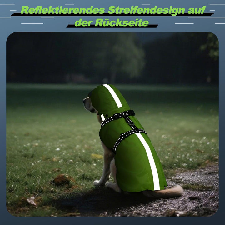 Hunderegenmantel wasserdicht, Regenjacke mit reflektierenden Streifen, H-Brustgeschirr (D-Ring) &amp; Ab