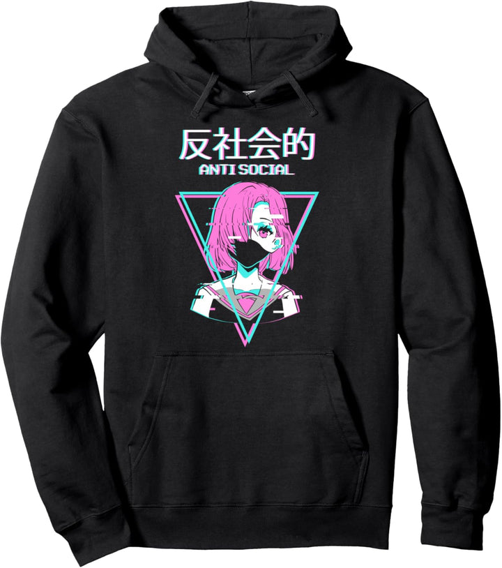 Antisocial Vaporwave Anime Girl Japanisch Indie Alt Pullover Hoodie