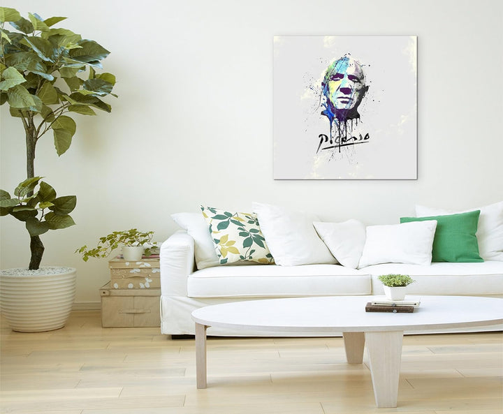 Paul Sinus Art Pablo Picasso II 60x60cm Keilrahmenbild Kunstbild Aquarell Art Wandbild auf Leinwand