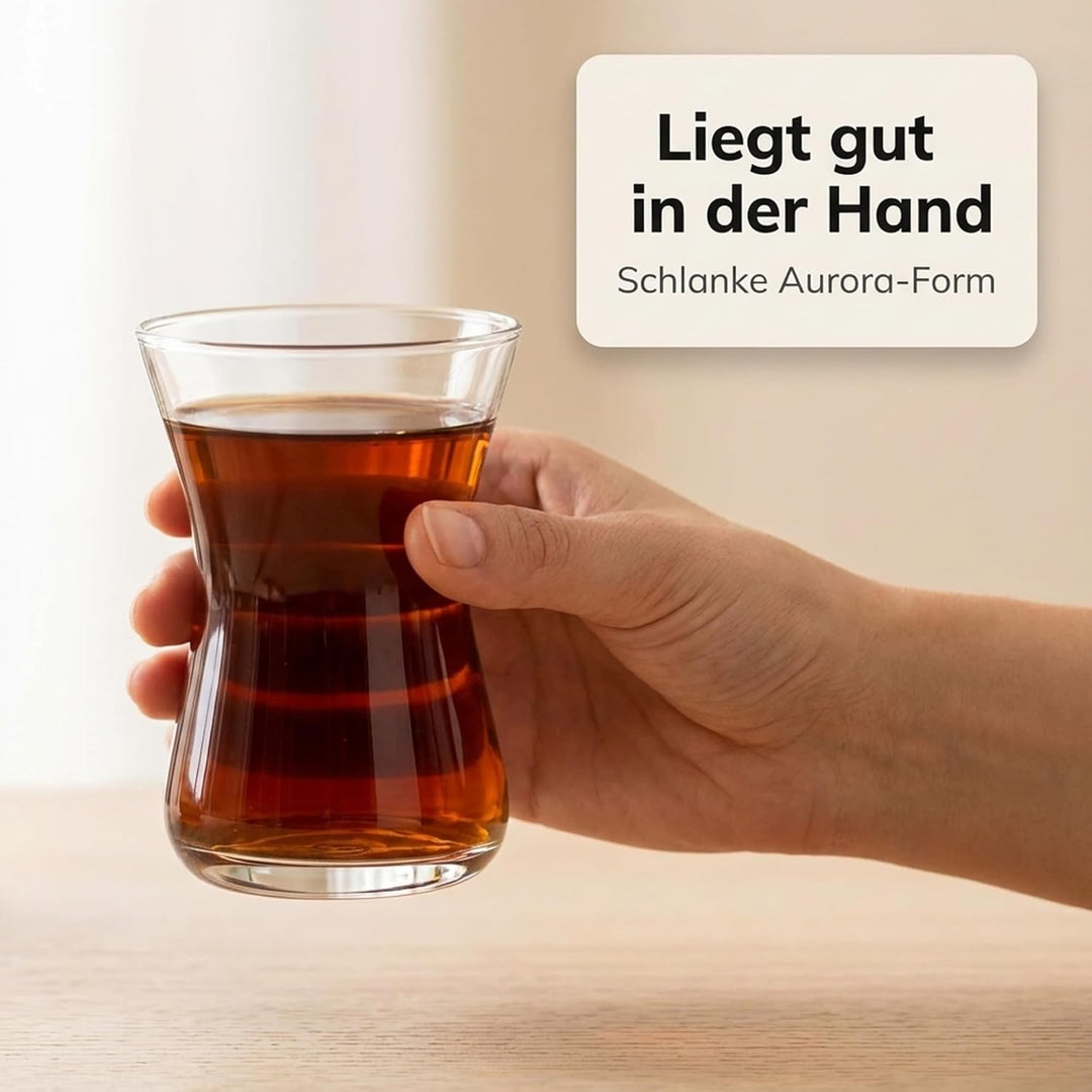 by Pasabahce Aurora Teegläser 160 ml, 12er Set, Tee Gläser aus Kristallglas, spülmaschinengeeignet A