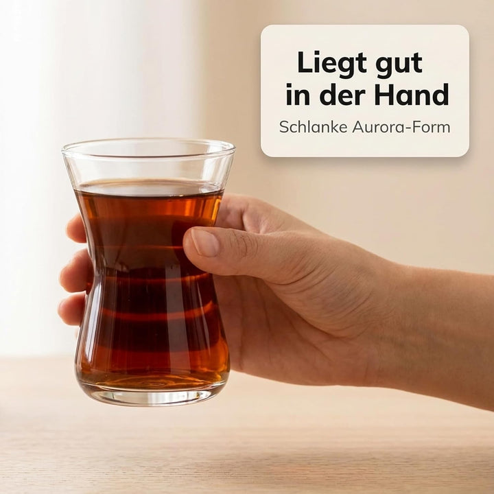 by Pasabahce Aurora Teegläser 160 ml, 12er Set, Tee Gläser aus Kristallglas, spülmaschinengeeignet A