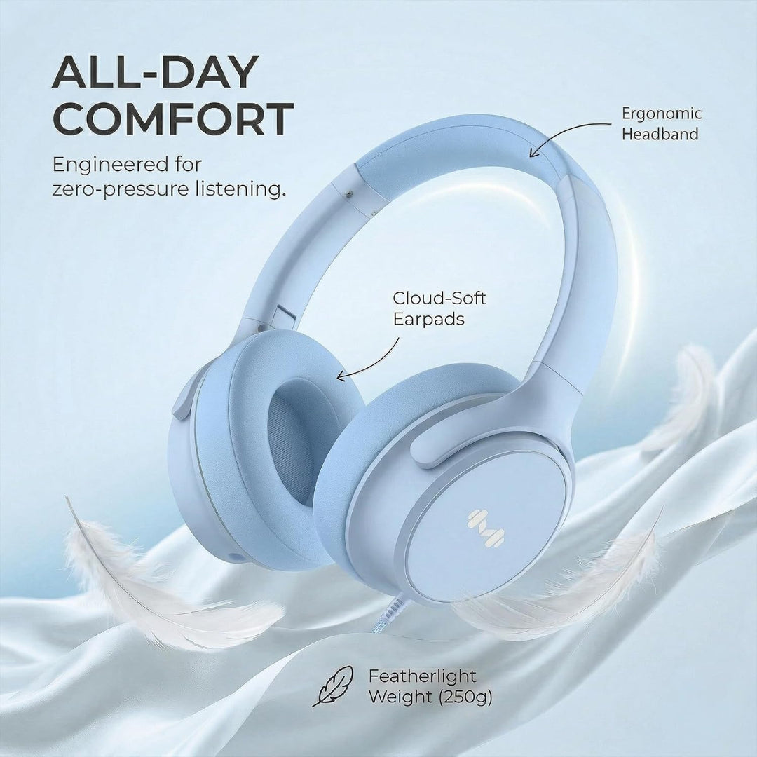 Over-Ear Kopfhörer: Faltbar mit Mikrofon &amp; In-Line Steuerung – 3,5mm Klinke + USB-C Adapter – Weiche