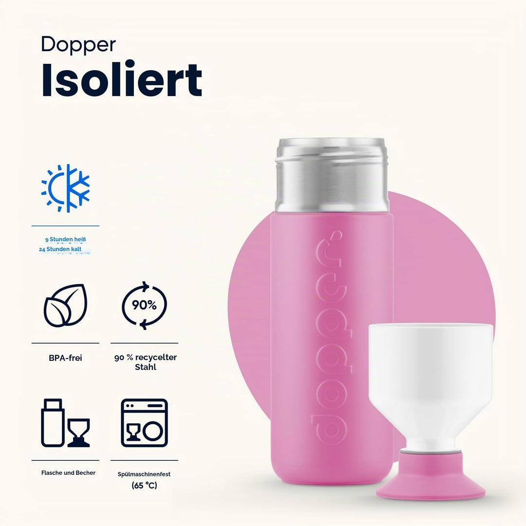 Dopper Insulated 580ml Thermosflasche Pelican Pink - Doppelwandig, auslaufsicher, hält 24h kalt/9h h