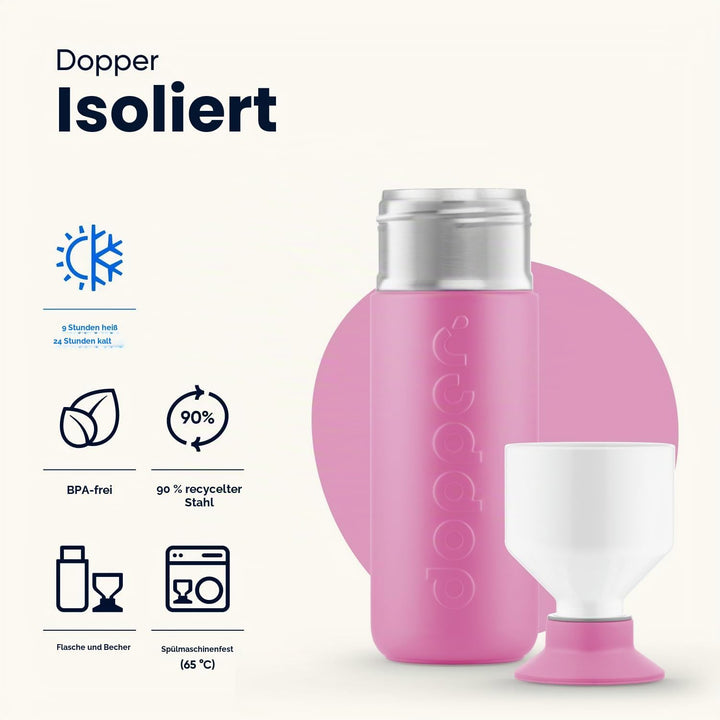 Dopper Insulated 580ml Thermosflasche Pelican Pink - Doppelwandig, auslaufsicher, hält 24h kalt/9h h