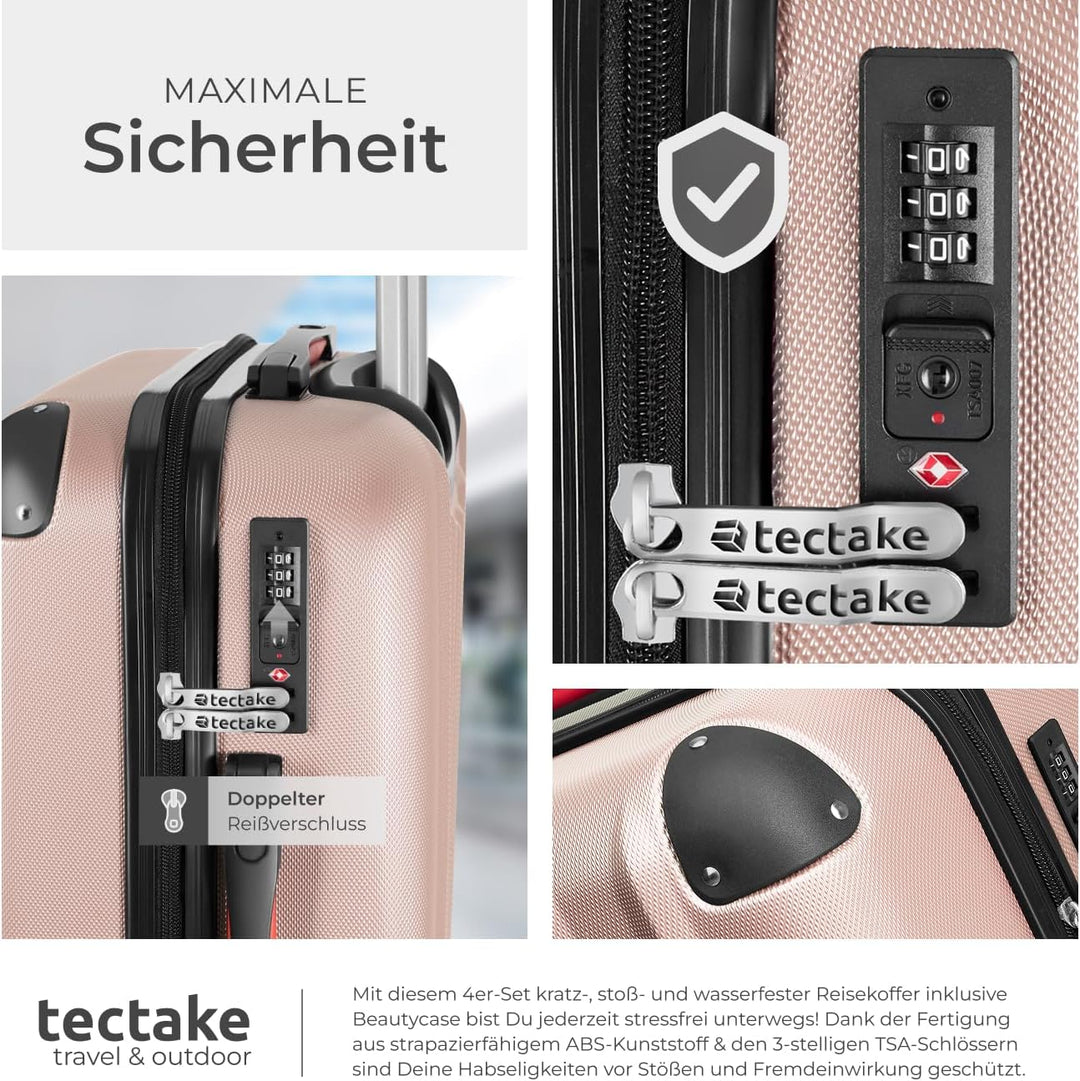tectake 800763 Kofferset 4-TLG, robuste Hartschalenkoffer, abnehmbare Rollen 360°, ineinander stapel