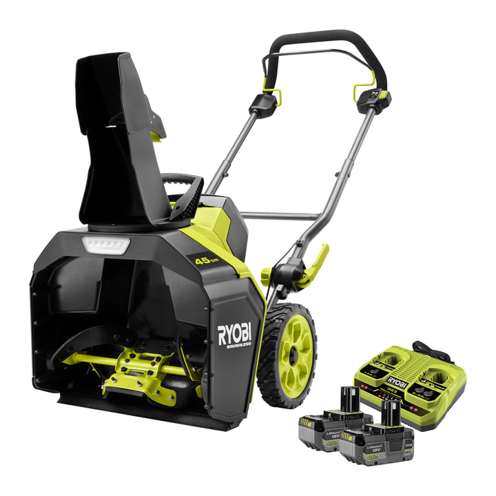 RYOBI 18 V ONE+ Akku-Schneefräse RY18STX45A-240, 45 cm Räumbreite, inkl. 2 x 4,0 Ah Akku und 2,0 A L