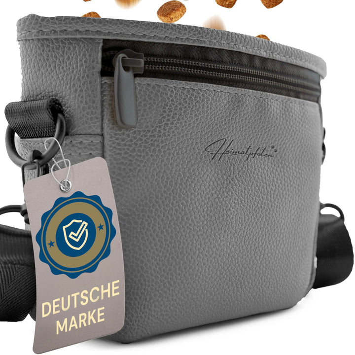 Heimatpfoten® Futterbeutel für Hunde aus Leder-Imitat - Gassi-Tasche mit Einhand Magnet-Verschluss H