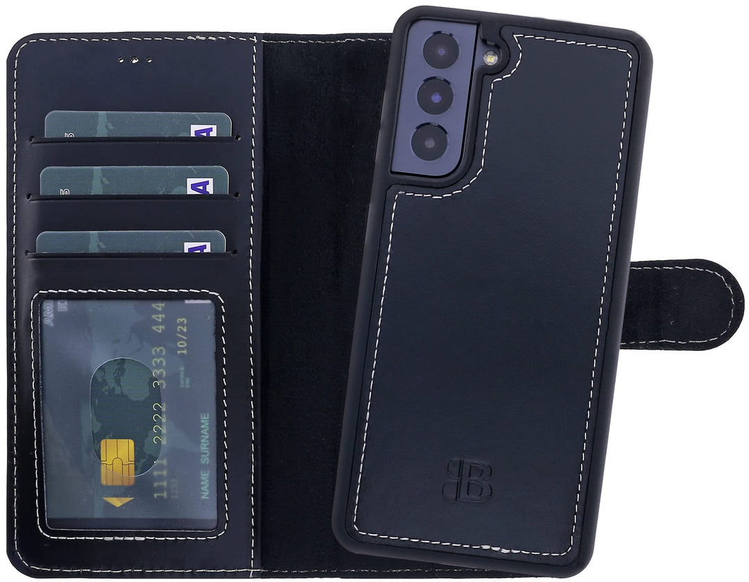 Burkley 2-in-1 Leder Handytasche für Samsung Galaxy S22+ - Abnehmbares Back Cover, 360° Schutz, RFID