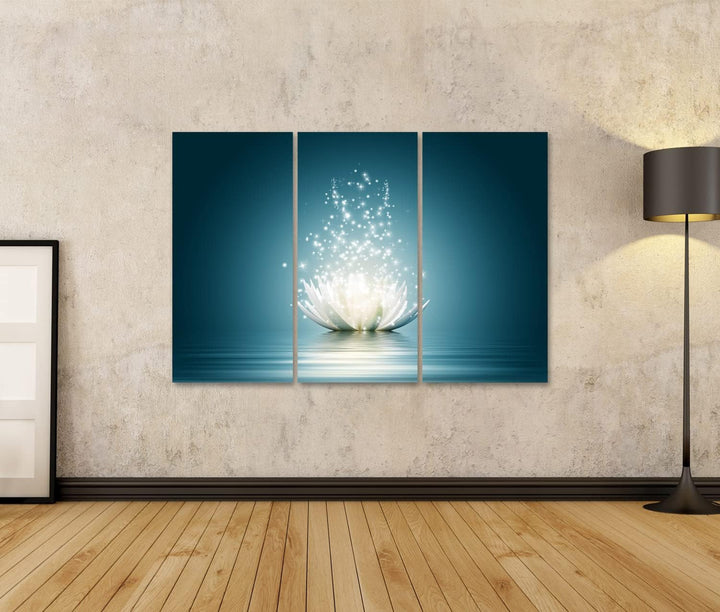 islandburner Bild auf Leinwand Lotusblume Glitzer Vor Blauem Hintergrund Bilder Wandbilder Poster Le