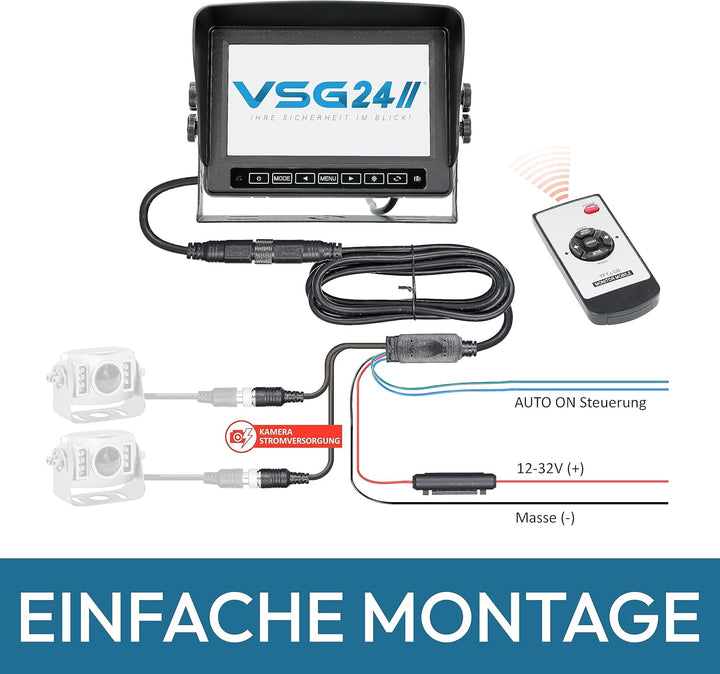 VSG24 Rückfahrkamera 7" Transporter-Set Transit inkl. Kamera, IP54 Spritzwassergeschützter Monitor,