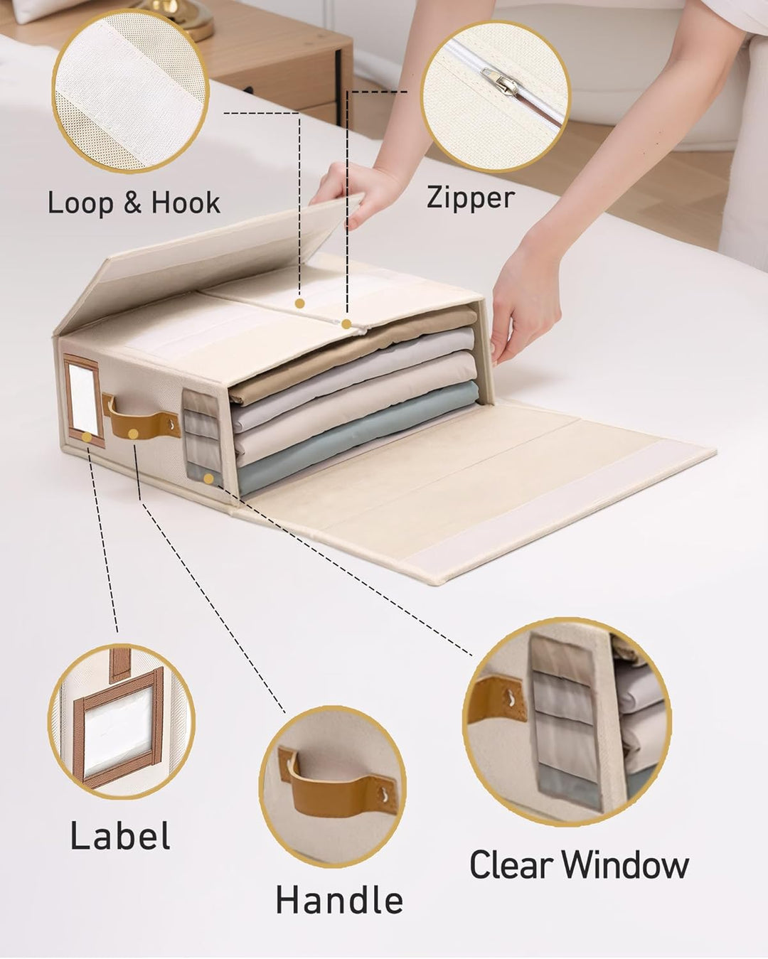 Linen Bed Sheet Organiser Box, 6 Faltbarer bettwäsche aufbewahrungbox mit Transparentem Fenster & Et