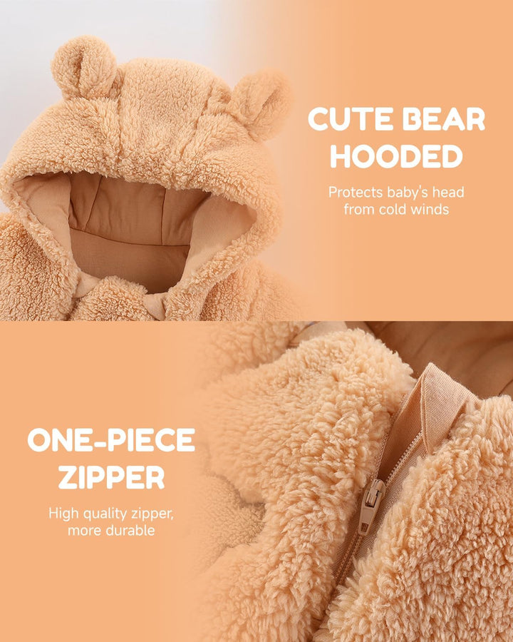 JiAmy Baby Winter Overall Mit Kapuze Schneeanzüge Outfits Fleece Bär Strampler Jungen Mädchen Jumpsu