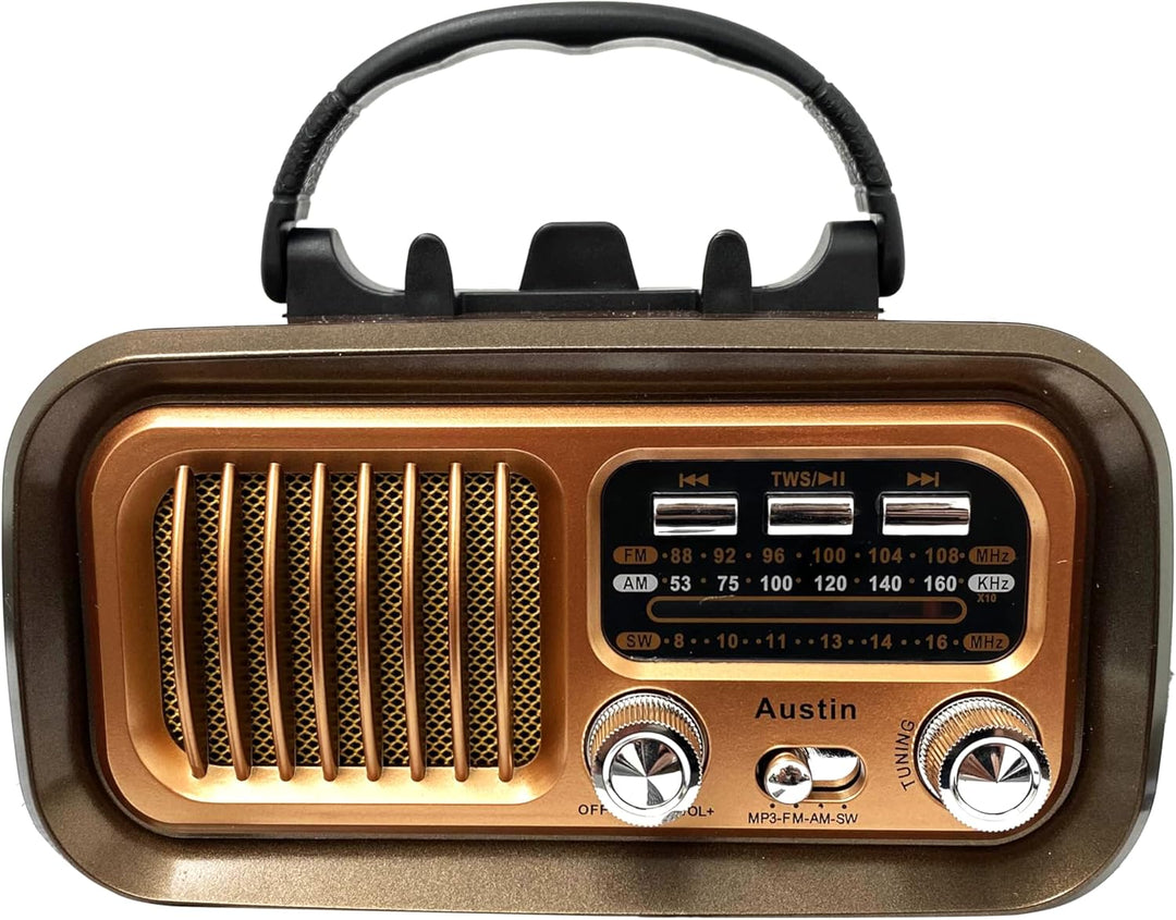 Retropolis Austin Retro Radio – Vintage Design mit Solar, USB, microSD, Bluetooth 5.0, 1200mAh Akku,