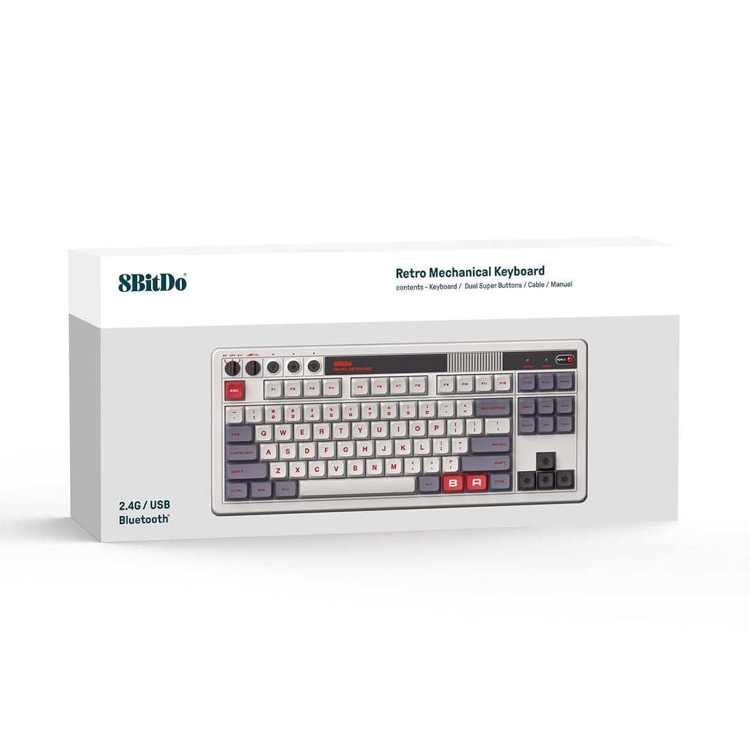 8Bitdo Retro Mechanical Keyboard, Bluetooth/2.4G/USB-C Hot Swappable Gaming Keyboard with 87 Keys, D