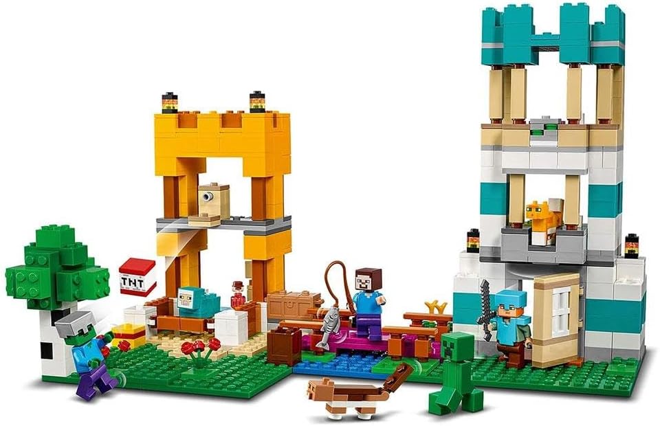 LEGO 21249 Minecraft Die Crafting Box 4.0, 2in1-Set zum Bauen, Türme am Fluss oder Katzenhütte, mit