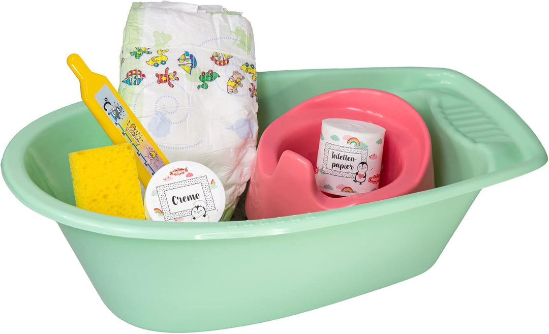 Heless 911 - Puppenbadewanne mit viel Zubehör, 7 teilig, mintfarben, für fröhlichen Badespass und zu