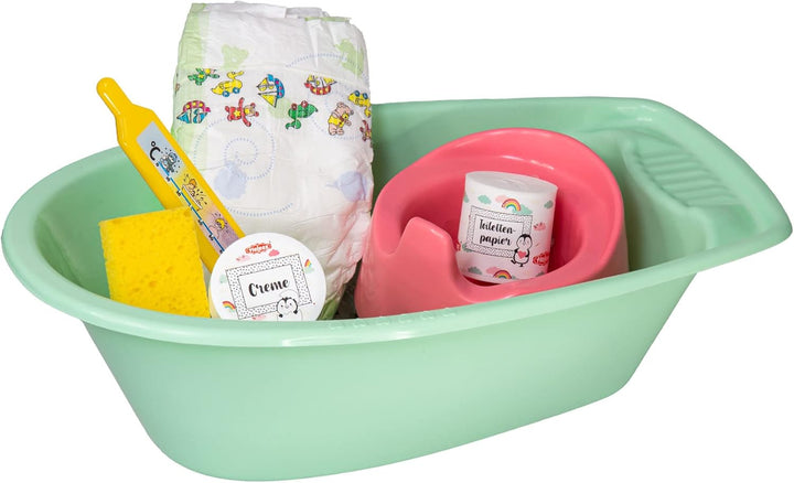 Heless 911 - Puppenbadewanne mit viel Zubehör, 7 teilig, mintfarben, für fröhlichen Badespass und zu