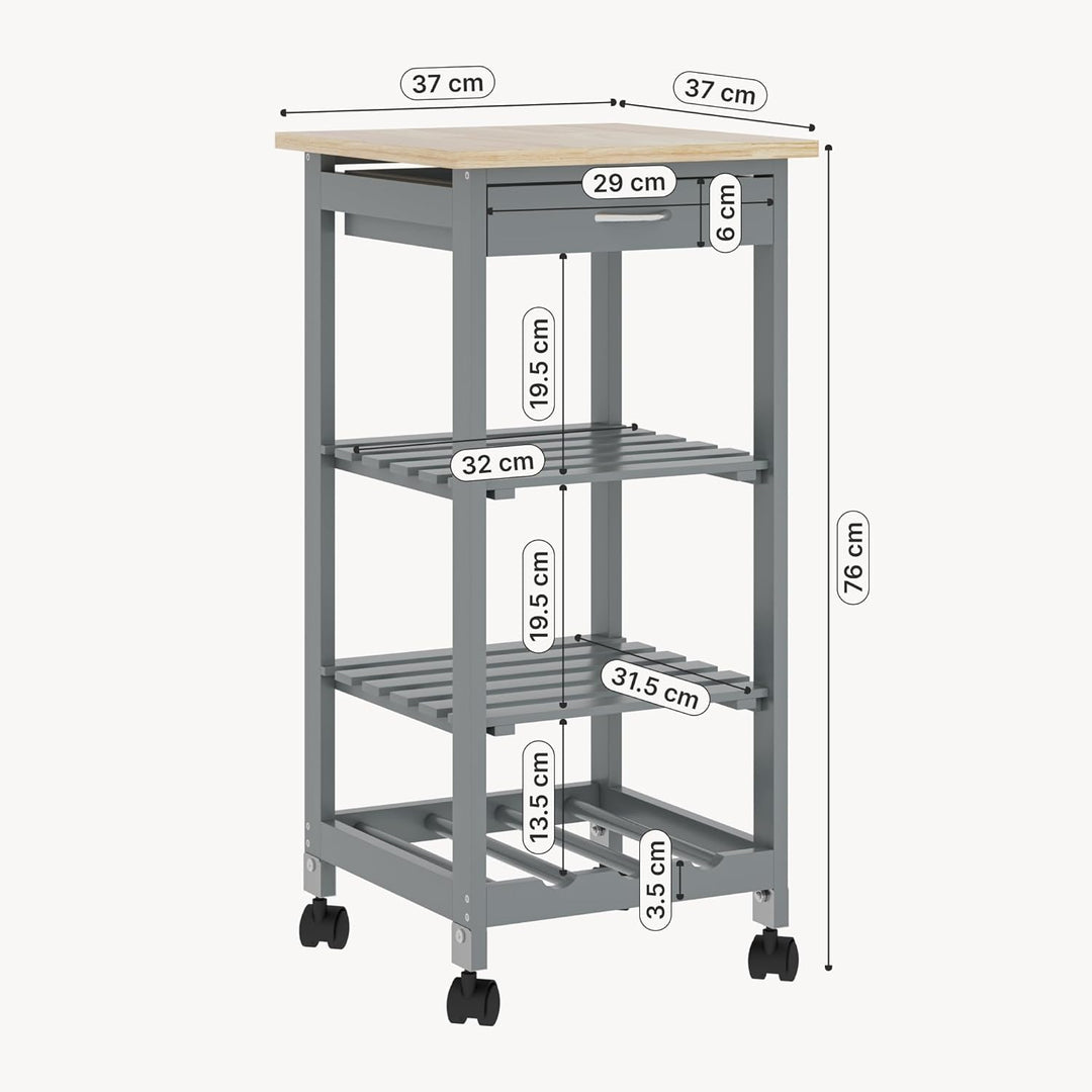 [en.casa] Servierwagen Biel Dunkelgrau/Holzfarben 76 x 37 x 37 cm Küchenwagen Aufbewahrungsregal mit