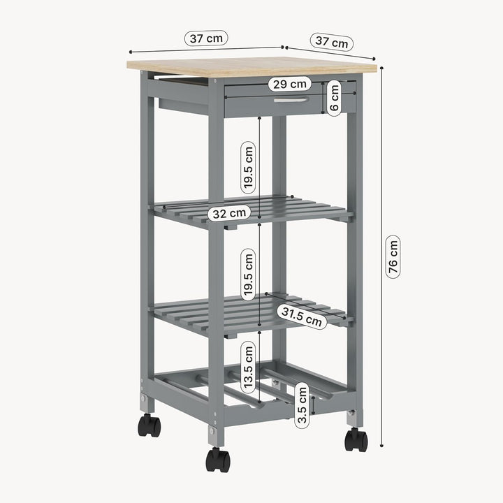 [en.casa] Servierwagen Biel Dunkelgrau/Holzfarben 76 x 37 x 37 cm Küchenwagen Aufbewahrungsregal mit