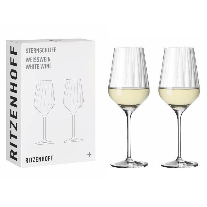 RITZENHOFF 3671002 Weissweinglas Set 300 ml – Serie Sternschliff Nr. 2 – 2 Stück – mit Relieflinie –