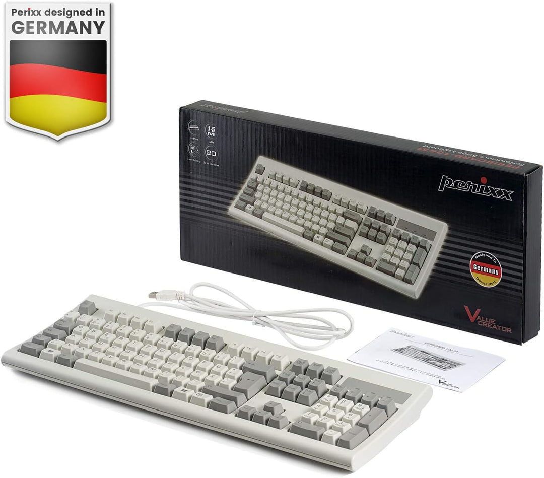 Perixx PERIBOARD-106M, USB-Kabelgebundene Tastatur in Vollformat mit ergonomischen Design, Retro/Vin