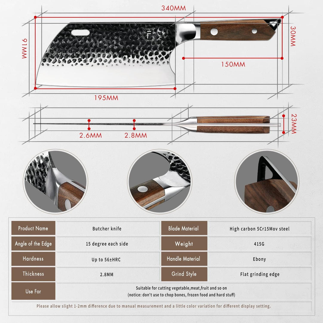 FANTECK Handgemacht Geschmiedet Küchenmesser Hackmesser 20cm Chinesisches Kochmesser Forged Stahl Ha