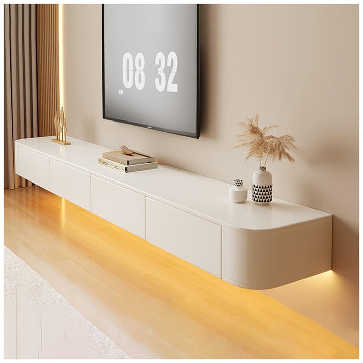 weiss TV Hängeboard Schwebend,Fernsehschrank 140cm lang,TV Lowboard mit 2 Schubladen,Keine Montage e