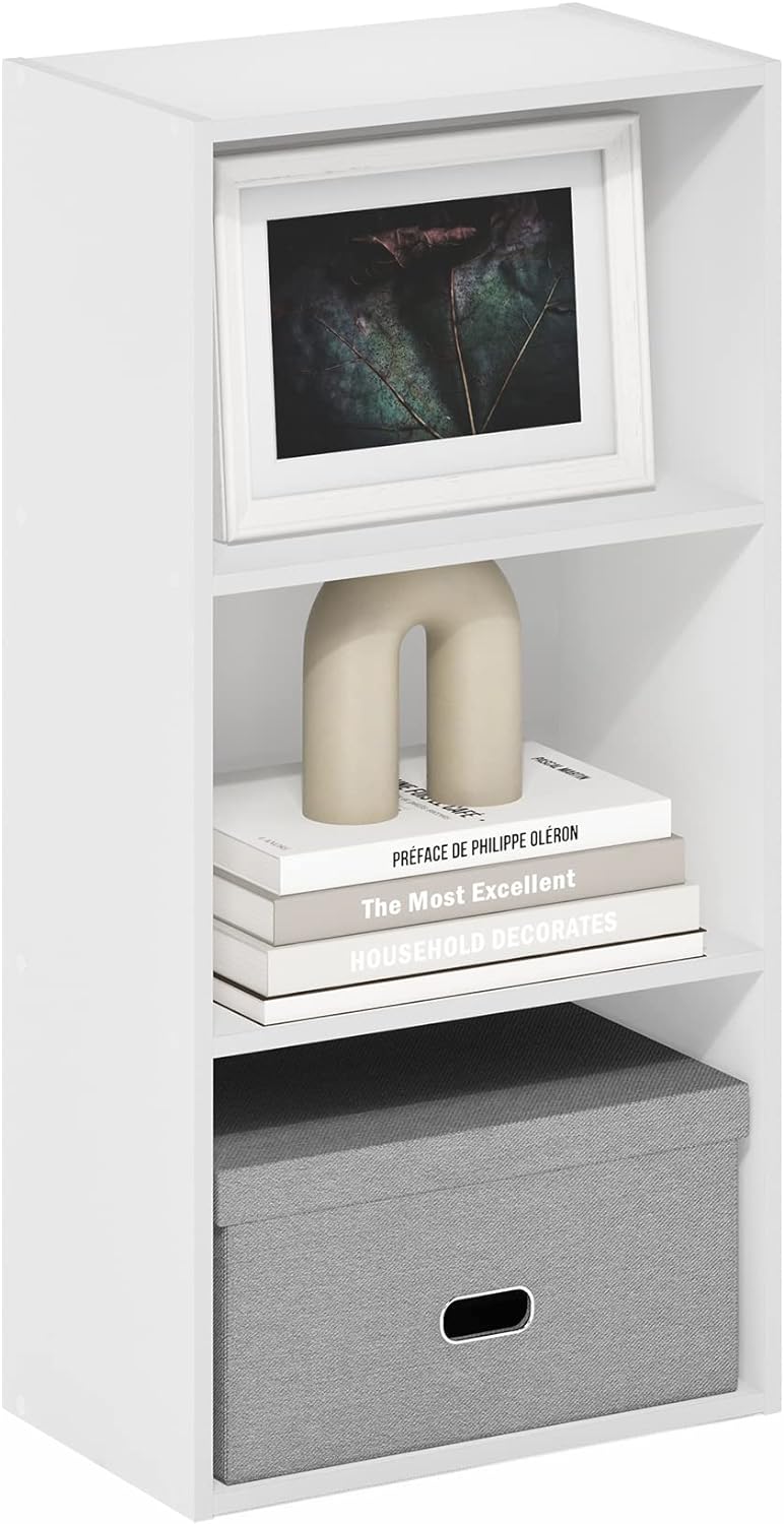 Furinno Luder Bücherregal mit 3 Ebenen, Holz, Weiss, 3-Tier Weiss 3-Tier, Weiss 3-Tier