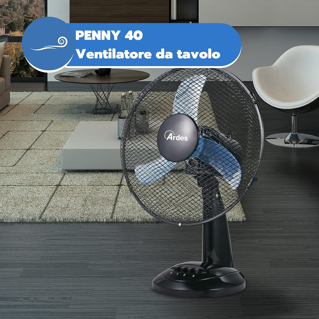 ARDES - Ardes-Tischventilator 40 cm Modell Penny, 3 Flügel, oszillierend, mit verstellbarem Neigungs