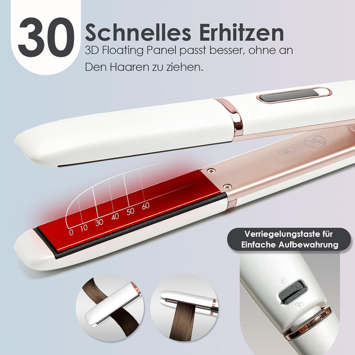 NOVUS Glätteisen und Lockenstab 2 in 1: Schnelles Aufheizen Dual Voltage Haarglätter für Mit Auto Sh