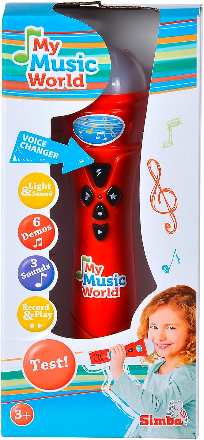 Simba 106832489 - My Music World Lustiges Mikrofon, Karaoke, mit Stimmverzerreffekten, 6 Demo Songs,