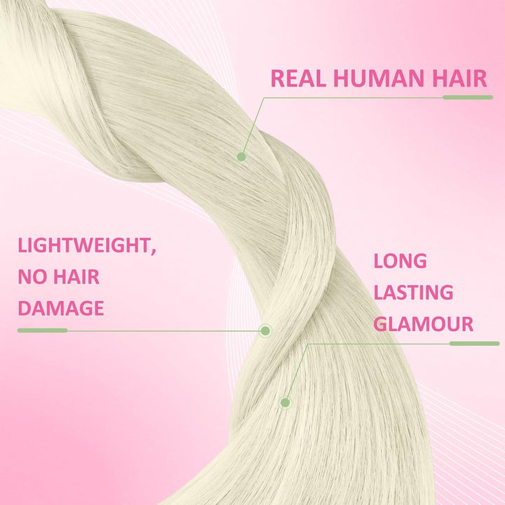 YoungSee Tape in Extensions Platinblond 40 cm Tape Extensions Echthaar Blond Skin Weft Extensions Ec