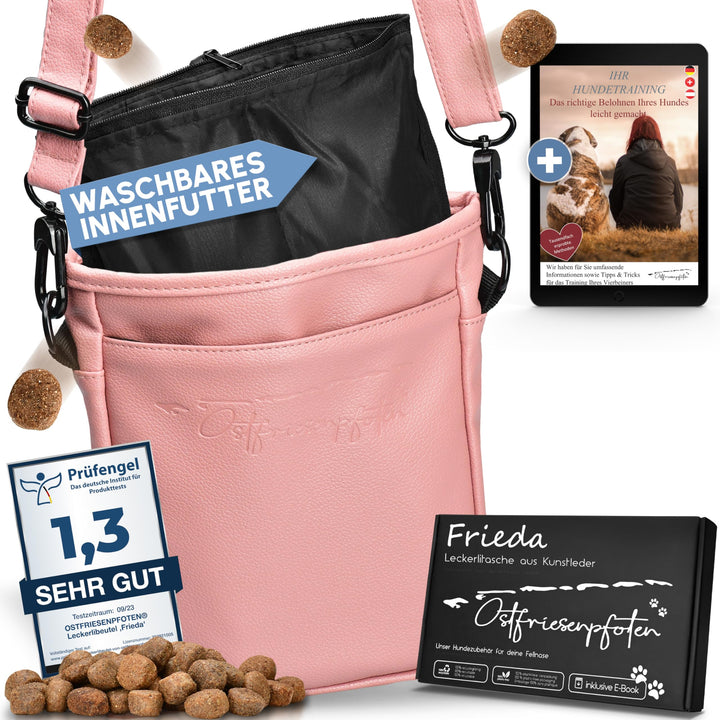 Ostfriesenpfoten® Leckerlibeutel 'Frieda' für Hunde aus hochwertigem Kunstleder - Altrosa Grösse L -