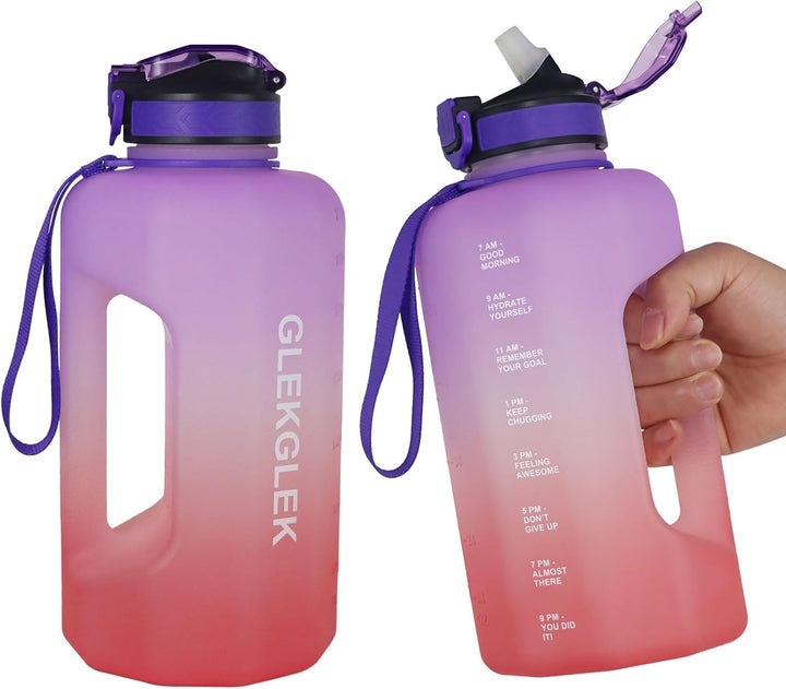 Trinkflasche 2.2L mit Griff und Zeitmarkierungen, BPA Frei Grosse Wasserflasche für Fitness Outdoor