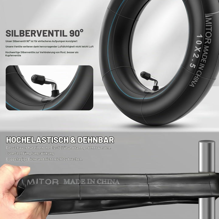 E Scooter Schlauch 10x2.50 mit Reifenmontierhebel, Haltbarem 60/70-6.5 Schlauch Verdickter für Nineb