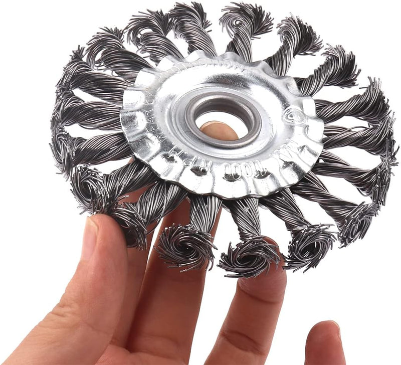ATOPLEE Drahtradbürste, gedreht, geknotet, 4 Stück 100mm Karbonstahl-Drahtrad für Winkelschleifer, f