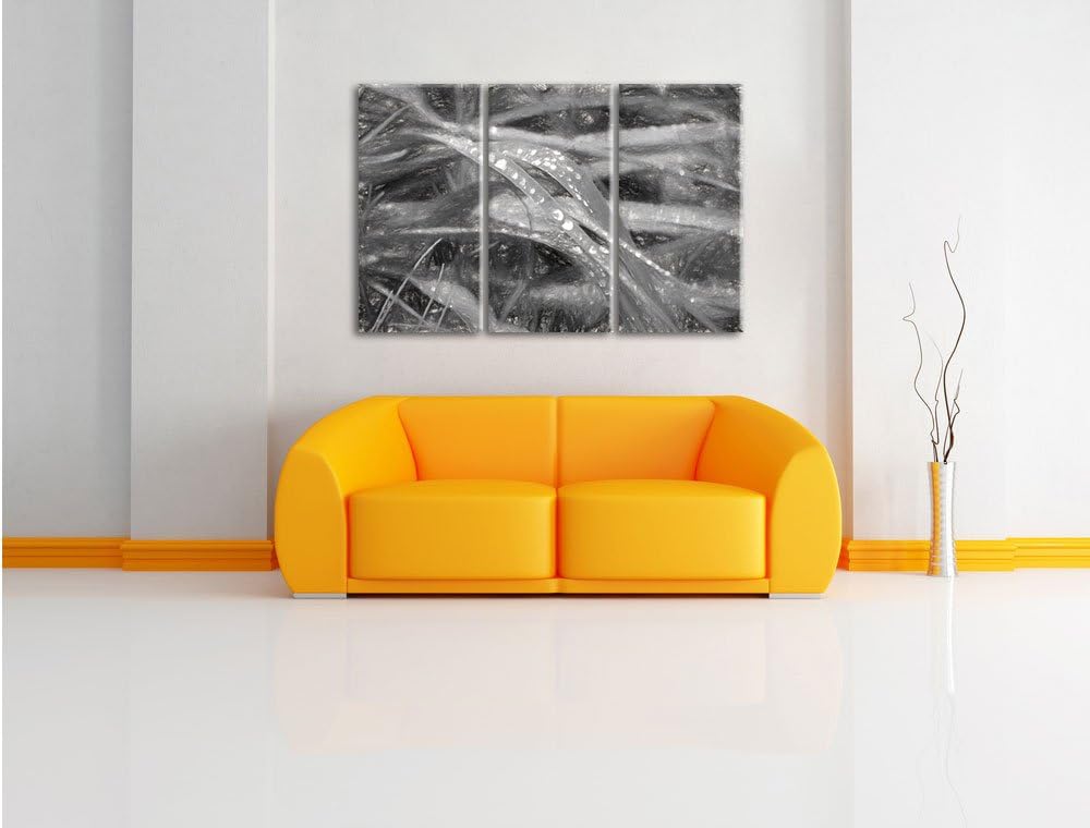 Pixxprint Grashalme Kohle Effekt 3-Teiler Leinwandbild 120x80 Bild auf Leinwand