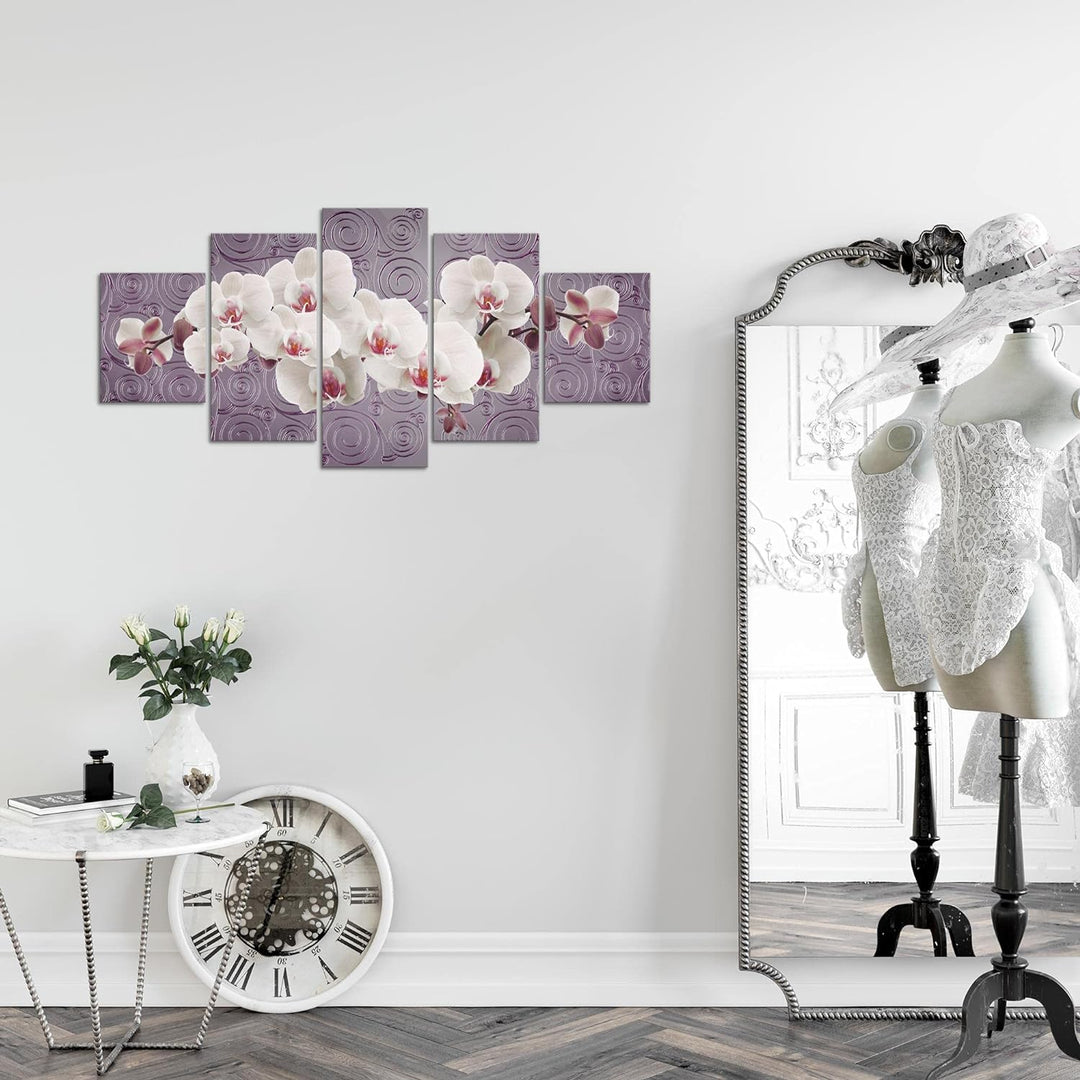 Runa Art Wandbilder Blumen Orchidee 5 Teilig Bild auf Vlies Leinwand Deko Wohnzimmer Abstrakt Violet