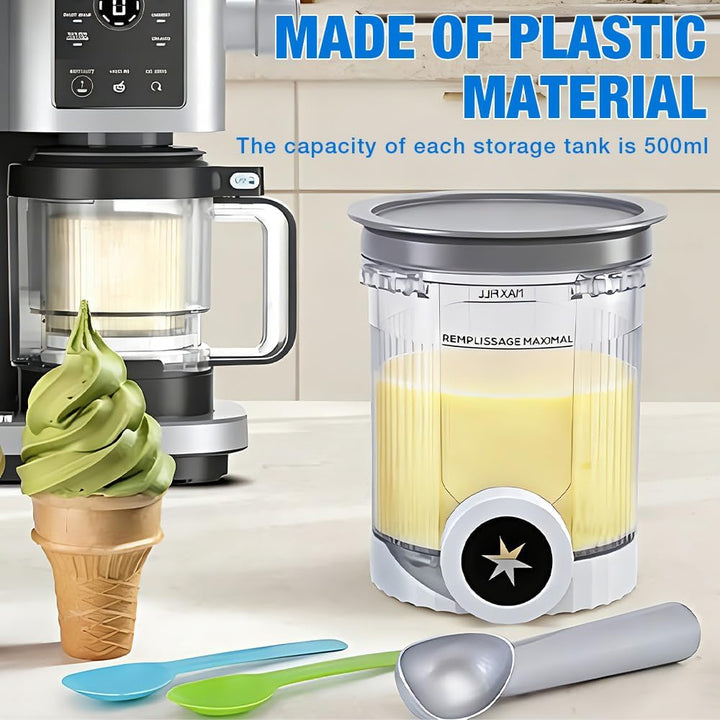 4 Stück Ninja Swirl Creami Behälter mit 5 Löffeln, 500ml Eisbehälter für Ninja Creami NC701 & NC700