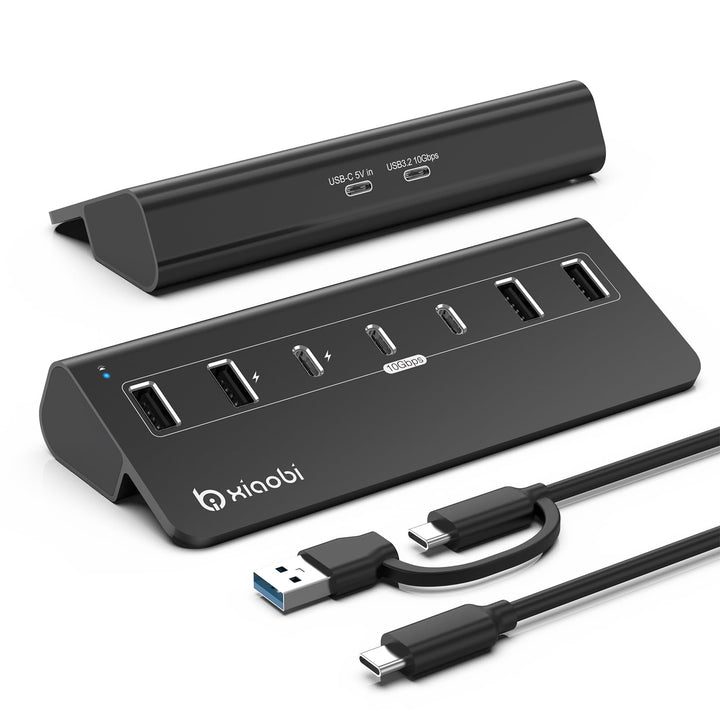 USB Hub mit Netzteil, 7 Port USB Hub 3.2 Gen 2, 10 Gbps USB Verteiler mit Netzteil 5V 3A Powered USB