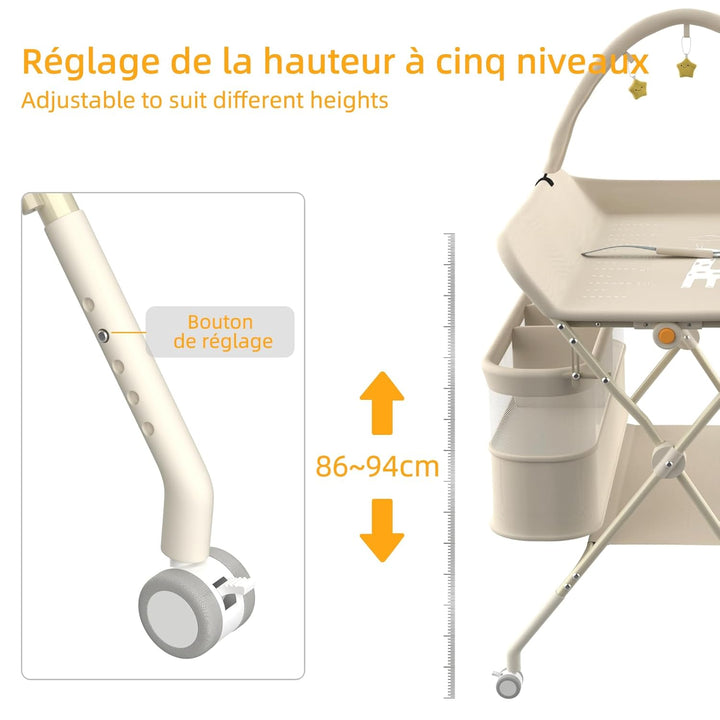 OHMG Wickeltisch für Babys,tragbarer klappbarer Wickeltisch mit Rollen,Mobile wickeltisch klappbar,w