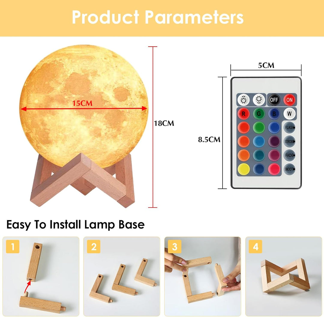 3D Mondlampe LED, 16 RGB Farben, Touch-Steuerung &amp; USB-Aufladung | Dimmbares Nachtlicht für Kinderzi
