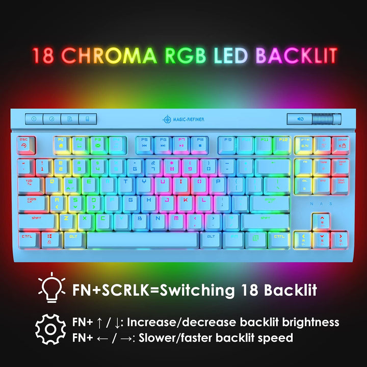 TKL – Gaming-Tastatur, 18 Chroma-RGB-beleuchtete mechanische Tastatur mit LED-Hintergrundbeleuchtung