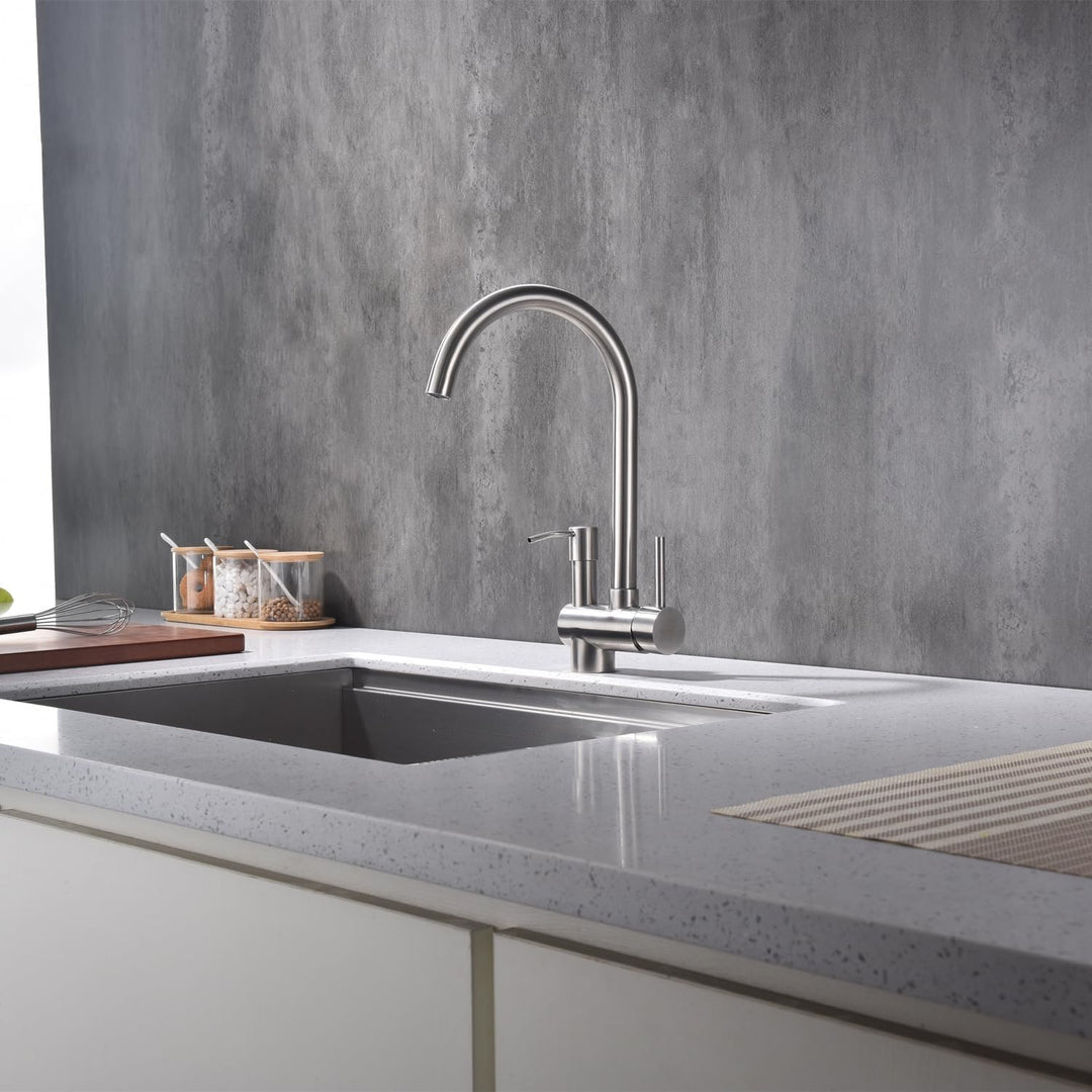 BuntHaus Wasserhahn Küche mit Seifenspender, Hochdruck Küchenarmatur mit 360° Schwenkbar Armatur, Mi