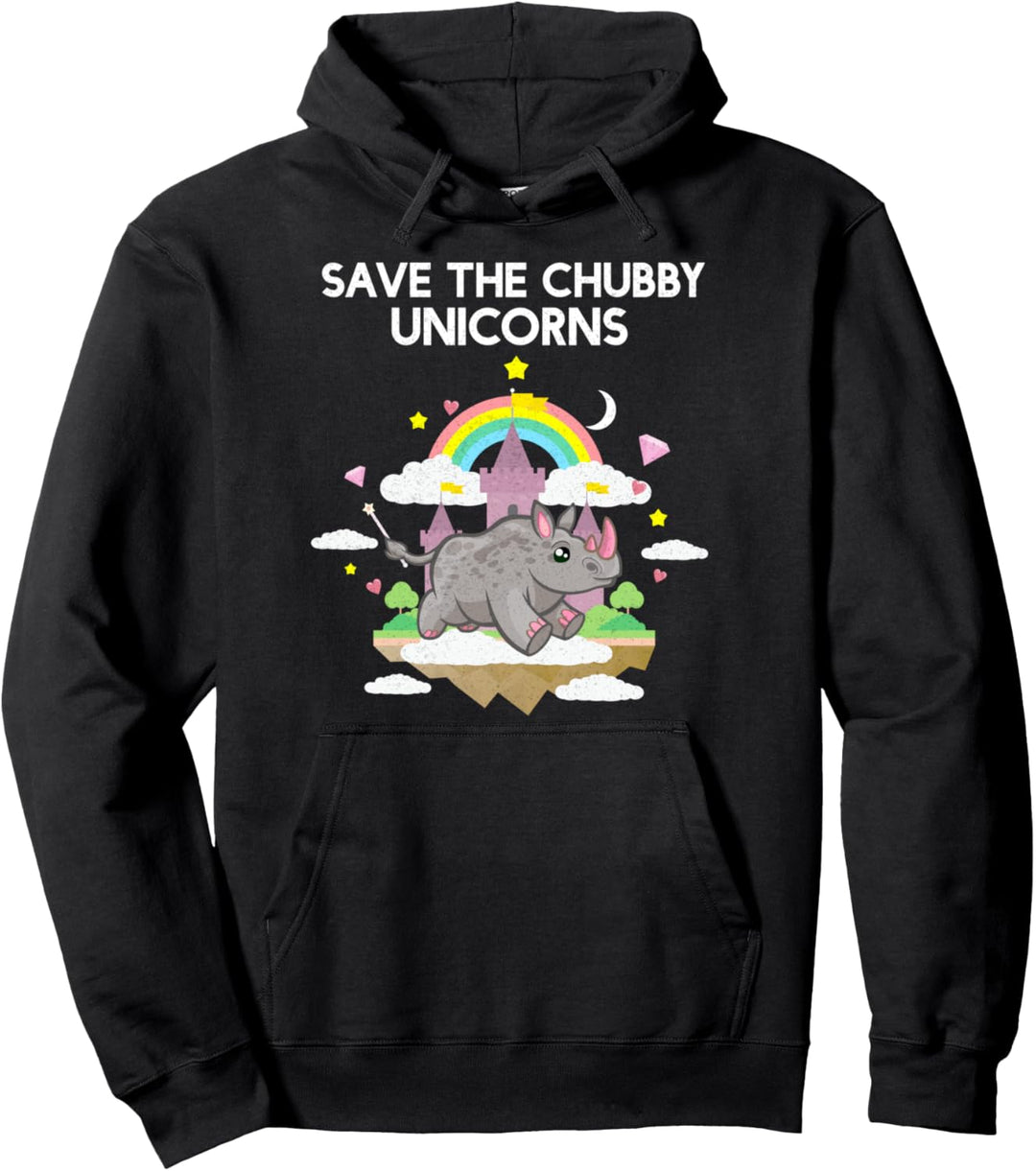 Save The Chubby Unicorns-Funny Rhino Graphic Pullover Hoodie