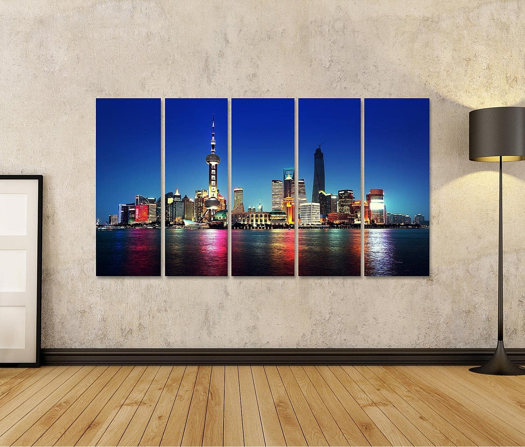 islandburner Bild auf Leinwand Shanghai Bei Nacht Neonlichter China Bilder Wandbilder Poster Leinwan