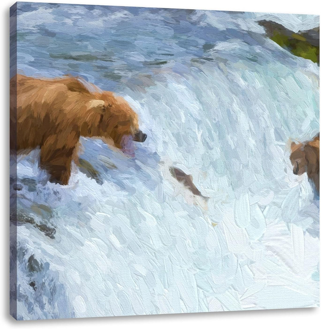 Pixxprint Bär beim Baden, Format: 70x70 auf Leinwand, XXL riesige Bilder fertig gerahmt mit Keilrahm