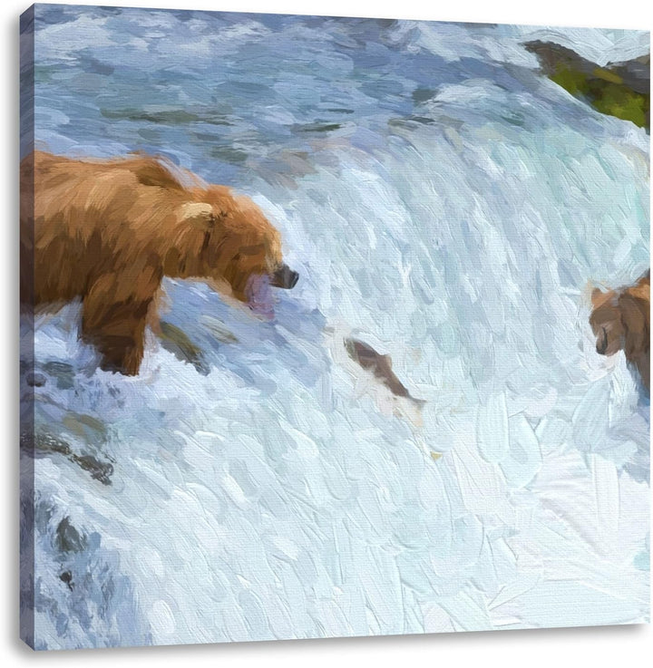 Pixxprint Bär beim Baden, Format: 70x70 auf Leinwand, XXL riesige Bilder fertig gerahmt mit Keilrahm